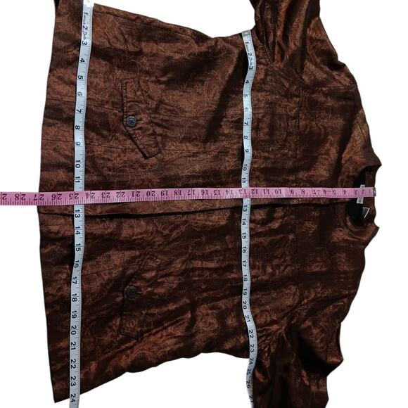 CHICO'S 3 Dressy Silk Linen Evening Jacket Blazer XL Metallic Event Brown Bronze - Picture 4 of 10